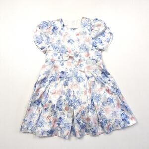 Vintage Jessica McClintock Dress Girls Size 6 Blue Floral Brocade